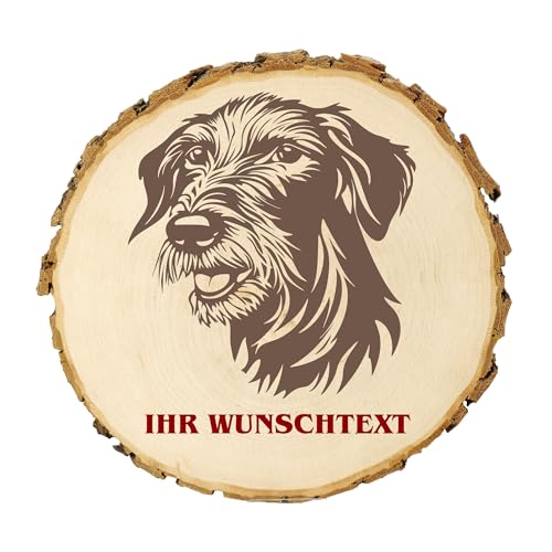 KIWISTAR UG - Baumscheibe 14-16 cm - Schottischer Deerhound - Hund - personalisiertes Geschenk individuell selbst gestalten - Name - Holzscheibe mit Wunschtext - Naturholz - Geschenk - Türschild von Kiwistar