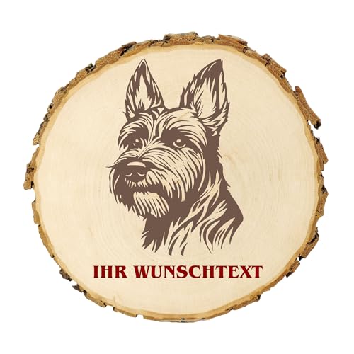 KIWISTAR UG - Baumscheibe 14-16 cm - Schottischer Terrier - Hund - personalisiertes Geschenk individuell selbst gestalten - Name - Holzscheibe mit Wunschtext - Naturholz - Geschenk - Türschild von Kiwistar