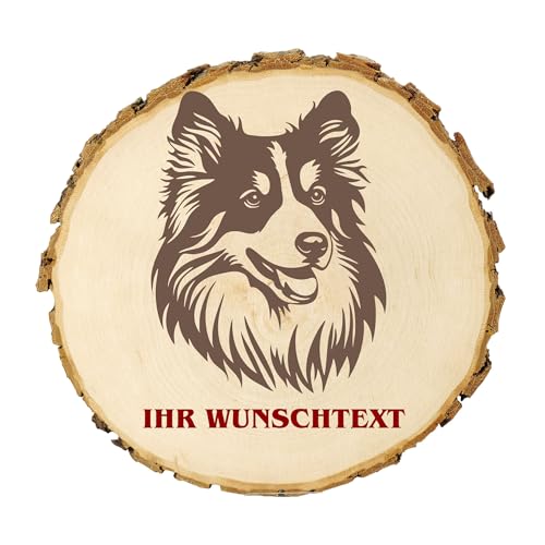 KIWISTAR UG - Baumscheibe 14-16 cm - Shetland Sheepdog - Hund - personalisiertes Geschenk individuell selbst gestalten - Name - Holzscheibe mit Wunschtext - Naturholz - Geschenk - Türschild von Kiwistar