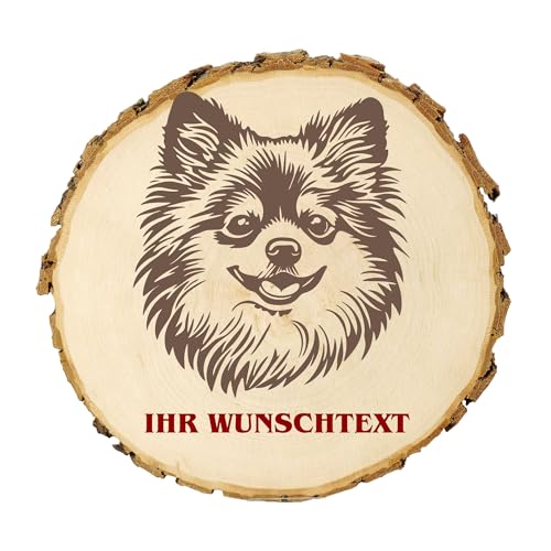 KIWISTAR UG - Baumscheibe 14-16 cm - Zwergspitz - Hund - personalisiertes Geschenk individuell selbst gestalten - Name - Holzscheibe mit Wunschtext - Naturholz - Geschenk - Türschild von Kiwistar