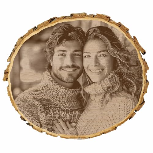 KIWISTAR UG - Baumscheibe 14-16 cm - mit Fotogravur - personalisiertes Fotogeschenk individuell selbst gestalten Valentinstag - Holzscheibe mit Foto und Wunschtext - Naturholz - Geschenk von Kiwistar