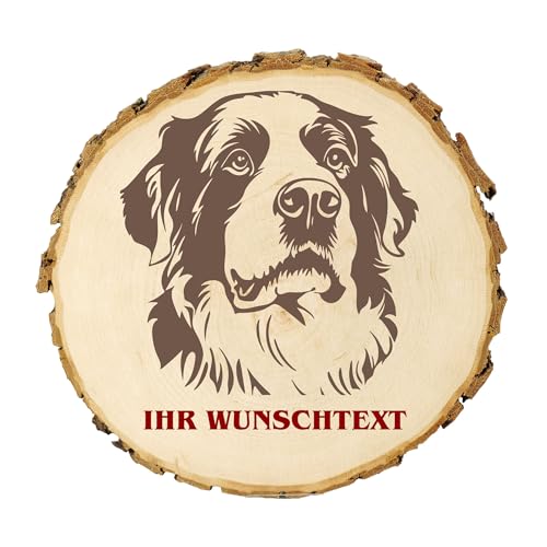 KIWISTAR UG - Baumscheibe 21-24 cm - Bernhardiner - Hund - personalisiertes Geschenk individuell selbst gestalten - Name - Holzscheibe mit Wunschtext - Naturholz - Geschenk - Türschild von Kiwistar