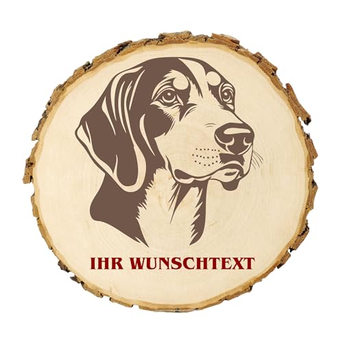 KIWISTAR UG - Baumscheibe 21-24 cm - Englischer Foxhound - Hund - personalisiertes Geschenk individuell selbst gestalten - Name - Holzscheibe mit Wunschtext - Naturholz - Geschenk - Türschild von Kiwistar