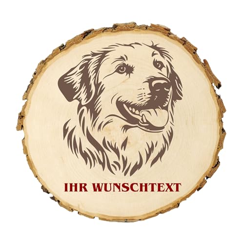 KIWISTAR UG - Baumscheibe 21-24 cm - Französischer Pyrenäenvorstehhund - Hund - personalisiertes Geschenk individuell selbst gestalten - Holzscheibe mit Wunschtext - Naturholz - Geschenk - Türschild von Kiwistar