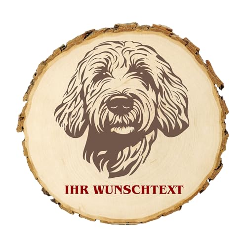 KIWISTAR UG - Baumscheibe 21-24 cm - Golden Retriever - Hund - personalisiertes Geschenk individuell selbst gestalten - Name - Holzscheibe mit Wunschtext - Naturholz - Geschenk - Türschild von Kiwistar