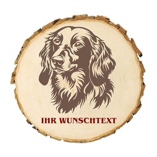 KIWISTAR UG - Baumscheibe 21-24 cm - Langhaariger Chihuahua - Hund - personalisiertes Geschenk individuell selbst gestalten - Name - Holzscheibe mit Wunschtext - Naturholz - Geschenk - Türschild von Kiwistar