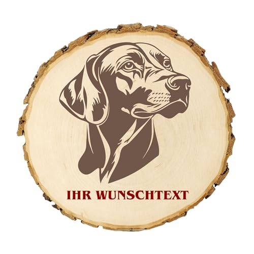 KIWISTAR UG - Baumscheibe 21-24 cm - Langhaariger Weimaraner - Hund - personalisiertes Geschenk individuell selbst gestalten - Name - Holzscheibe mit Wunschtext - Naturholz - Geschenk - Türschild von Kiwistar