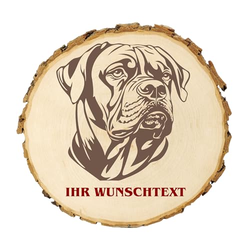 KIWISTAR UG - Baumscheibe 21-24 cm - Mastiff - Hund - personalisiertes Geschenk individuell selbst gestalten - Name - Holzscheibe mit Wunschtext - Naturholz - Geschenk - Türschild von Kiwistar