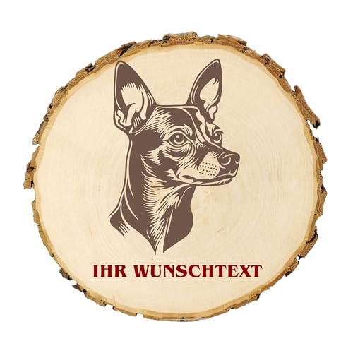 KIWISTAR UG - Baumscheibe 21-24 cm - Miniaturpinscher - Hund - personalisiertes Geschenk individuell selbst gestalten - Name - Holzscheibe mit Wunschtext - Naturholz - Geschenk - Türschild von Kiwistar