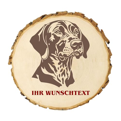 KIWISTAR UG - Baumscheibe 21-24 cm - Pointer - Hund - personalisiertes Geschenk individuell selbst gestalten - Name - Holzscheibe mit Wunschtext - Naturholz - Geschenk - Türschild von Kiwistar