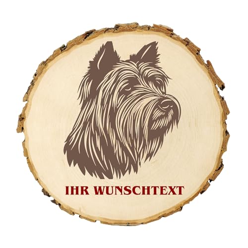 KIWISTAR UG - Baumscheibe 21-24 cm - Skye Terrier - Hund - personalisiertes Geschenk individuell selbst gestalten - Name - Holzscheibe mit Wunschtext - Naturholz - Geschenk - Türschild von Kiwistar