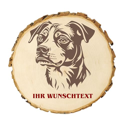 KIWISTAR UG - Baumscheibe 21-24 cm - Telomian - Hund - personalisiertes Geschenk individuell selbst gestalten - Name - Holzscheibe mit Wunschtext - Naturholz - Geschenk - Türschild von Kiwistar