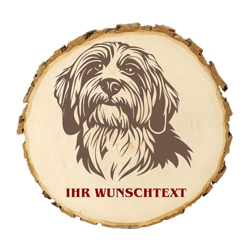 KIWISTAR UG - Baumscheibe 21-24 cm - Tibet Terrier - Hund - personalisiertes Geschenk individuell selbst gestalten - Name - Holzscheibe mit Wunschtext - Naturholz - Geschenk - Türschild von Kiwistar