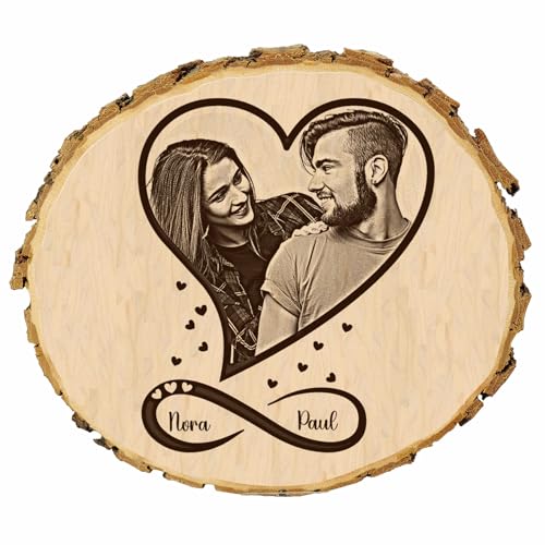 KIWISTAR UG - Baumscheibe - 21-24 cm - Unendlichkeit - Geschenk Holzscheibe - Valentinstag - Liebe - Love - Naturholz - Geschenk - Türschild - Foto und Wunschtext individuell personalisiert von Kiwistar