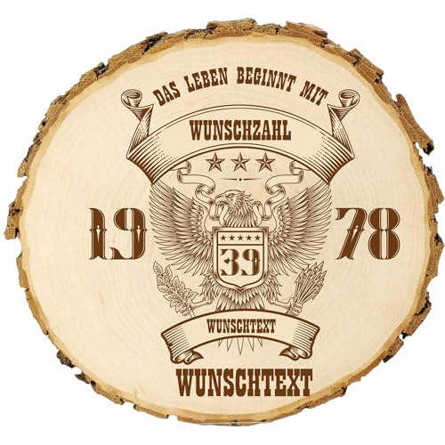 KIWISTAR UG - Baumscheibe - 21-24 cm - Wunschzahl - personalisiertes Geschenk individuell selbst gestalten - Name - Holzscheibe mit Wunschtext - Naturholz - Geschenk - Türschild von Kiwistar