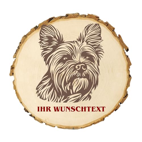 KIWISTAR UG - Baumscheibe 21-24 cm - Yorkshire Terrier - Hund - personalisiertes Geschenk individuell selbst gestalten - Name - Holzscheibe mit Wunschtext - Naturholz - Geschenk - Türschild von Kiwistar