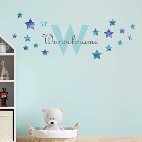 KIWISTAR - Wandtattoo - Sterne - personalisiert mit Wunschname - Namensaufkleber individuell selber gestalten - Wandsticker mit Name - Wandaufkleber für Kinderzimmer Babyzimmer Spielzimmer von Kiwistar