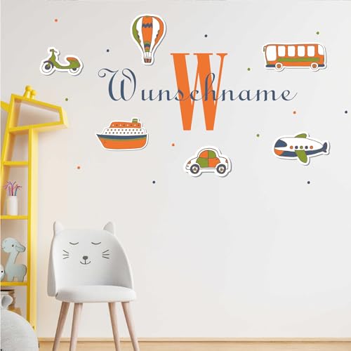 KIWISTAR - Wandtattoo - Verkehr - personalisiert mit Wunschname - Namensaufkleber individuell selber gestalten - Wandsticker mit Name - Wandaufkleber für Kinderzimmer Babyzimmer Spielzimmer von Kiwistar