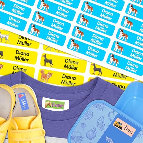 Kiwistar - 100 Namensaufkleber für Kinder - Hunde - 35x10mm - Kleidung & Gegenstände - Kita - Schule - Namensschilder individuell personalisiert - waschmaschinenfest - Wäscheetiketten von Kiwistar