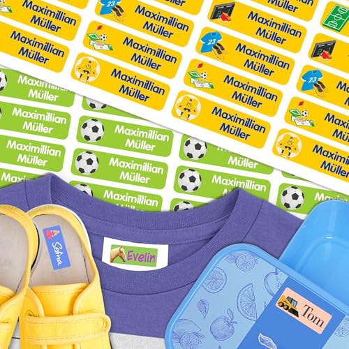 Kiwistar - 150 Namensaufkleber für Kinder - Fußball - 35x10mm - Kleidung & Gegenstände - Kita - Schule - Namensschilder individuell personalisiert - waschmaschinenfest - Wäscheetiketten von Kiwistar