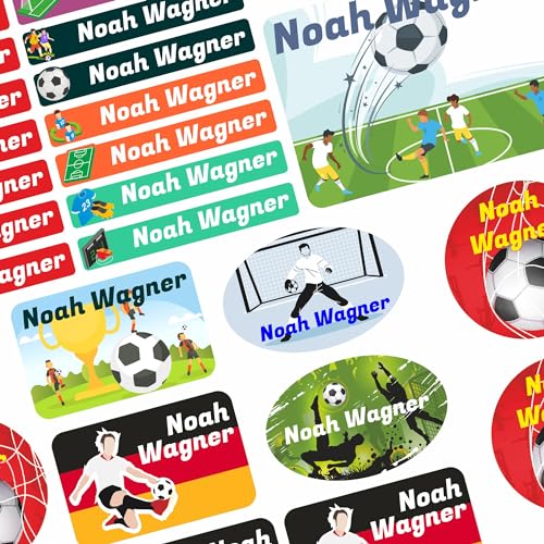 Namensaufkleber Set - Kinder - 75 Stück - Fußball - mit Wunschtext - Name - personalisiert - Namensetiketten - für Jugendliche - Firma - Universität - Schule - Kinder - KITA von Kiwistar