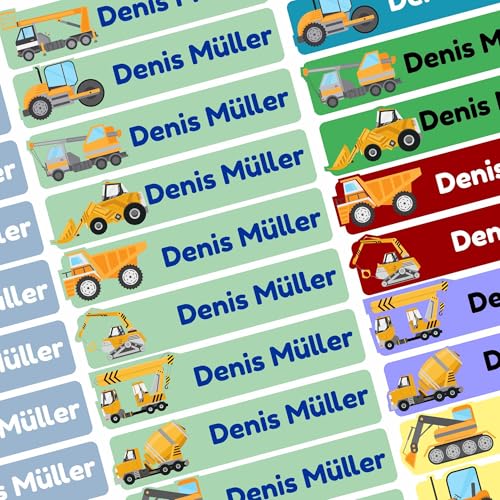 Namensaufkleber Set - Kinder - Baustelle - ab 50 Stück - 38x7 mm - mit Wunschtext - Name - personalisiert - Namensetiketten - für Jugendliche - Firma - Universität - Schule - Kinder - KITA von Kiwistar