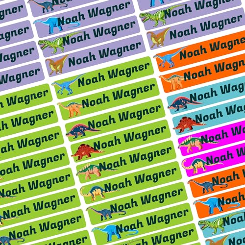 Namensaufkleber Set - Kinder - Dinosaurier - ab 50 Stück - 38x7 mm - mit Wunschtext - Name - personalisiert - Namensetiketten - für Jugendliche - Firma - Universität - Schule - Kinder - KITA von Kiwistar