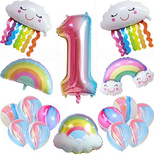 Kiwochy 1. Regenbogen Geburtstagsdeko Set Geburtstagsdeko 1 Jahr Junge Mädchen 1. Geburtstag Deko Regenbogen Ballon Geburtstagszahl 1 Ballon Regenbogen Quasten Luftballons für Geburtstag Deko (1th) von Kiwochy