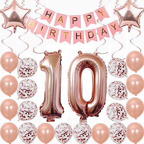 Kiwochy 10. Geburtstag Dekoration Rosegold Deko 10. Geburtstag Mädchen Party Deko Set 10 Geburtstag Mädchen Deko Geschenk 10 jahre Geburtstag deko Ballon 10 Geburtstag Mädchen Junge 10 jahre Mädchen von Kiwochy