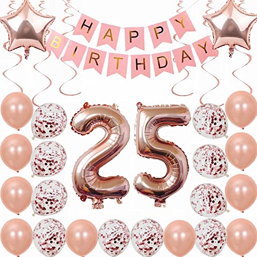 Kiwochy 25. Geburtstag Dekoration Rosegold Deko 25. Geburtstag Frauen Männer Party Deko Set 25 Geburtstag Frauen Deko Geschenk 25 jahre Geburtstag deko Ballon 25 Geburtstag Frauen 25 jahre von Kiwochy