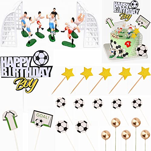 Kiwochy 29 Stück Happy Birthday Cake Topper Tortendeko Fussball Tortendeko Set Fußball Kuchen Deko Cupcake Topper Kuchendekorationen Torte Kuchendeko Fussball Geburtstag für Junge Geburtstag Party von Kiwochy