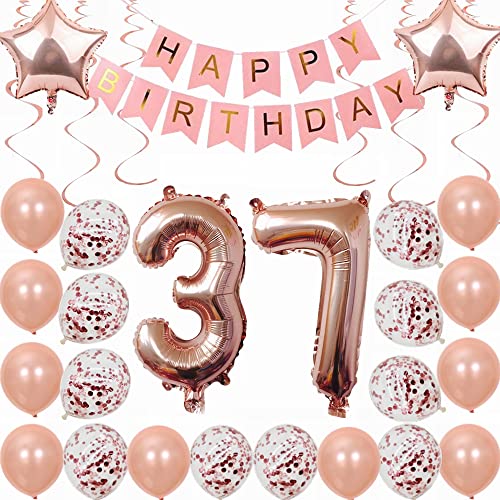 Kiwochy 37. Geburtstag Dekoration Rosegold Deko 37. Geburtstag Frauen Männer Party Deko Set 37 Geburtstag Frauen Deko Geschenk 37 jahre Geburtstag deko Ballon 37 Geburtstag Frauen 37 jahre Frauen von Kiwochy