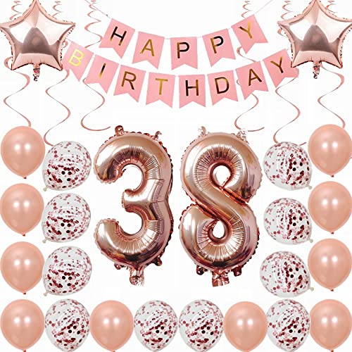 Kiwochy 38. Geburtstag Dekoration Rosegold Deko 38. Geburtstag Frauen Männer Party Deko Set 38 Geburtstag Frauen Deko Geschenk 38 jahre Geburtstag deko Ballon 38 Geburtstag Frauen 38 jahre Frauen von Kiwochy