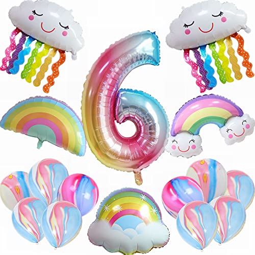 Kiwochy 6. Regenbogen Geburtstagsdeko Set Geburtstagsdeko 6 Jahr Junge Mädchen 6. Geburtstag Deko Regenbogen Ballon Geburtstagszahl 6 Ballon Regenbogen Quasten Luftballons für Mädchen Geburtstag Deko von Kiwochy