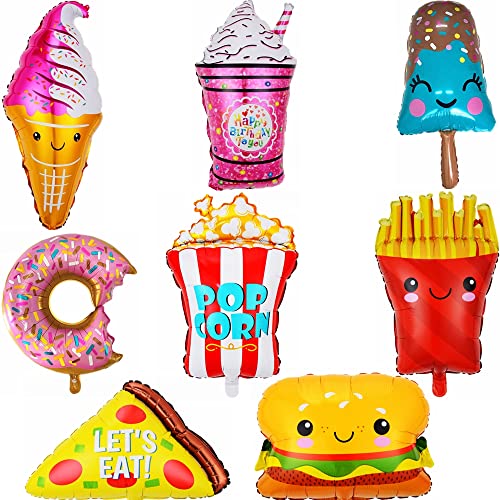 Kiwochy Eiscreme Donut Folienballons Set Krapfen Geburtstagsdeko Luftballons Donut Hamburger Pizza Balloons Sommer Ice Cream Themenorientierte Geburtstags Dekoration Ballons für GeburtstagsdekoMädchen von Kiwochy