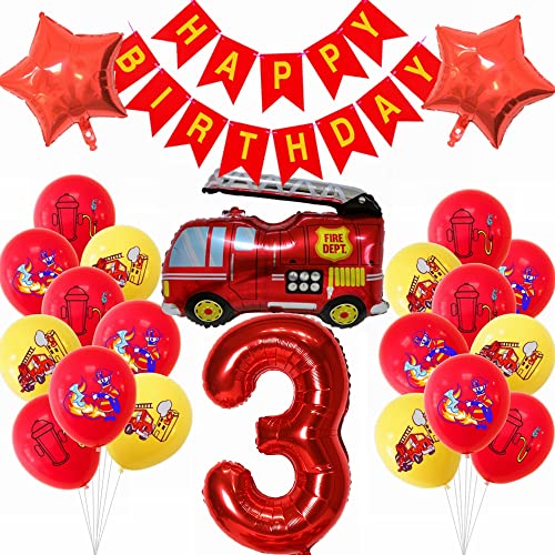 Kiwochy Feuerwehr Geburtstag Deko 3 Jahre Junge Kindergeburtstag Feuerwehrauto Ballons Deko Junge Geburtstagsdeko Feuerwehr Deko Feuer Party Luftballons Feuerwehrmann Kindergeburtstag Junge von Kiwochy