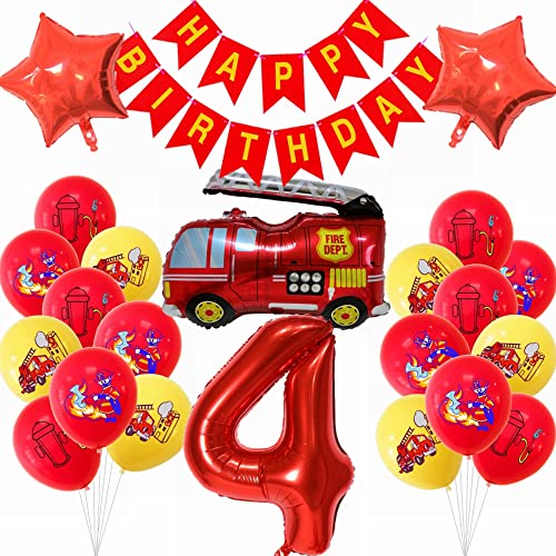 Kiwochy Feuerwehr Geburtstag Deko 4 Jahre Junge Kindergeburtstag Feuerwehrauto Ballons Deko Junge Geburtstagsdeko Feuerwehr Deko Feuer Party Luftballons Feuerwehrmann Kindergeburtstag Junge von Kiwochy