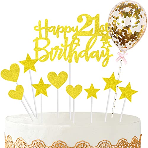 Kiwochy Glitzer 21. Geburtstag Cupcake Toppers Happy 21 Birthday Tortendeko Tortendeko 21 Geburtstag Deko Kuchen 21. Geburtstag Golden Tortendeko 21 jahre Mann Frau Kuchendeko für 21 Geburtstag von Kiwochy