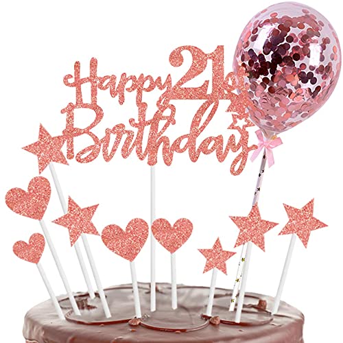 Kiwochy Glitzer 21.Geburtstag Cupcake Toppers Tortendeko 21 Geburts tag Deko Kuchen 21. Geburtstag Rose Gold Tortendeko Happy 21 Birthday Tortendeko 21 jahre Frau Kuchendeko für 21 Geburtstag von Kiwochy