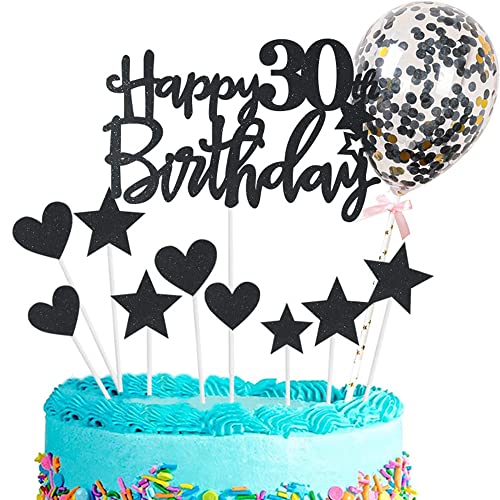 Kiwochy Glitzer 30. Geburtstag Cupcake Toppers Happy 30 Birthday Tortendeko Tortendeko 30 Geburtstag Deko Kuchen 30. Geburtstag Schwarz Tortendeko 30 jahre Mann Frau Kuchendeko für 30 Geburtstag von Kiwochy