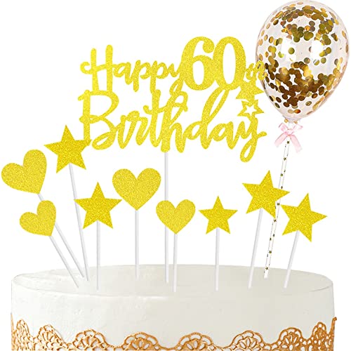 Kiwochy Glitzer 60. Geburtstag Cupcake Toppers Happy 60 Birthday Tortendeko Tortendeko 60 Geburtstag Deko Kuchen 60. Geburtstag Golden Tortendeko 60 jahre Mann Frau Kuchendeko für 60 Geburtstag von Kiwochy