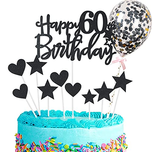 Kiwochy Glitzer 60. Geburtstag Cupcake Toppers Happy 60 Birthday Tortendeko Tortendeko 60 Geburtstag Deko Kuchen 60. Geburtstag Schwarz Tortendeko 60 jahre Mann Frau Kuchendeko für 60 Geburtstag von Kiwochy