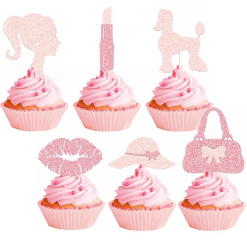 Kiwochy Prinzessin Cupcake Toppers Tortendeko Geburtstag Mädchen Glitzer Happy Birthday Tortendeko Lippenstift Kuchen Deko Makeup Cupcake Toppers für Mädchen Princess Thema Party Kuchen Dekoration von Kiwochy