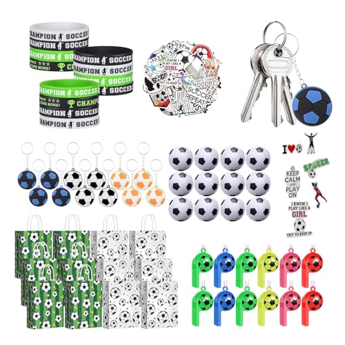 Kixolazr Sport-Partygeschenke,Fußball-Partygeschenke,Sport-Goodie-Bag-Füller - Mini-Fußbälle, Pfeife, Silikon-Armband-Aufkleber, Schlüsselanhänger für Sport-Partyzubehör von Kixolazr