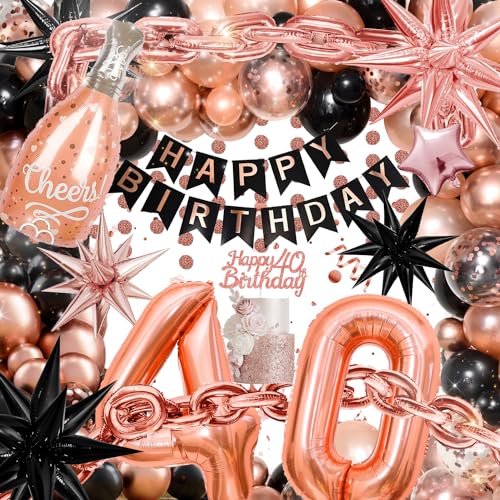 40 Jahre Geburtstag Frauen Ballons Rosegold Schwarz Deko 40. Geburtstag Deko Mädchen mit Happy Birthday Girlande, 40. Rosegold Schwarz Ballons Konfetti für 40 Jahre Frauen Geburtstag Deko von Kiyiusan