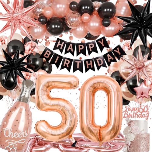 50 Jahre Geburtstag Frauen Ballons Rosegold Schwarz Deko 50. Geburtstag Deko Mädchen mit Happy Birthday Girlande, 50. Rosegold Schwarz Ballons Konfetti für 50 Jahre Frauen Geburtstag Deko von Kiyiusan