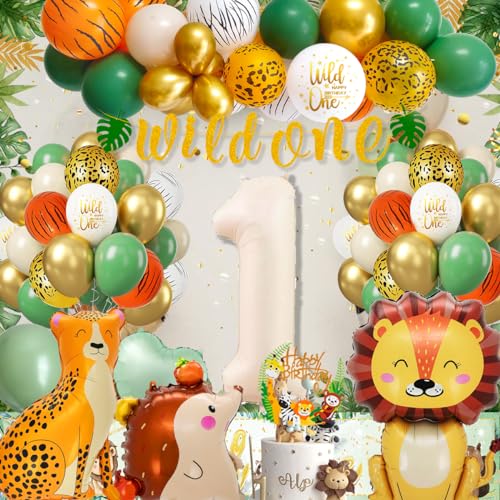 Deko 1. Geburtstag Junge Mädchen, Luftballon 1. Geburtstag Geburtstagsdeko 1 Jahr, Wild One Geburtstag Deko Safari Dschungel Geburtstag für 1. Junge Mädchen Geburtstag von Kiyiusan