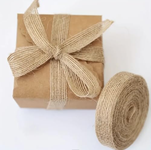 1 Rollen natürliches Juteband, Juteband, 10 m / 2 cm breit, Sackleinenband, braunes Band, Bastelband zum Dekorieren von Hochzeitsgeschenken und Weihnachtskränzen, DIY-Nähprojekten von Kjzeex