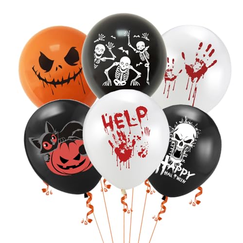 30 Stück Halloween-Party-Deko-Luftballons, 30,5 cm, Latex, bedruckt mit 6 verschiedenen Halloween-Mustern für Heim-Party-Dekoration von Kjzeex