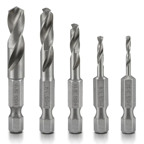 5 x Schnellwechsel-Sechskantschaft Metall Kurzbohrer-Bit-Set HSS M2 für rechtwinklige Bohraufsätze und Verwendung in engen Räumen, 3/32, 1/8, 3/16, 1/4, 5/16 Zoll von Kjzeex